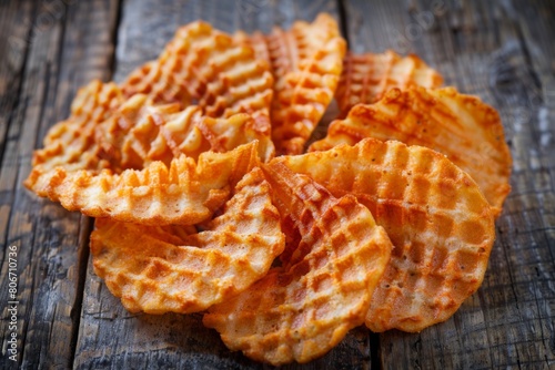 Crispy waffle potato chips in a pattern