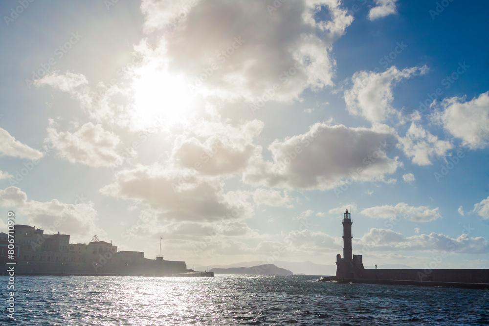 Greece, Crete, Chania, Lighthouse in the Venetian Harbour