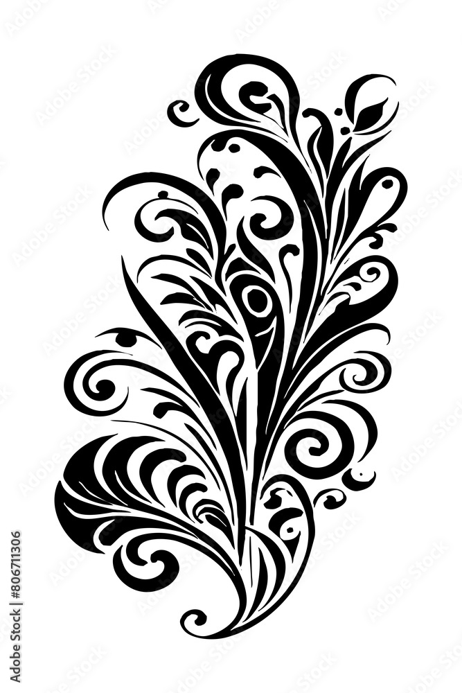 Botanical black and white pattern. For use on tattoos, posters, textiles, T-shirt printing. Generated by Ai Botanical black and white pattern. For use on tattoos, posters, textiles, T-shirt printing. Generated by Ai