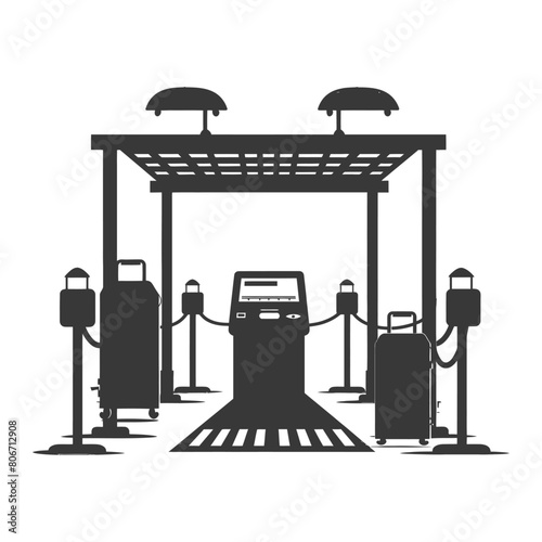 Silhouette Airport Security Checkpoint with X-ray Baggage Scanner and Metal Detector Gate black color only