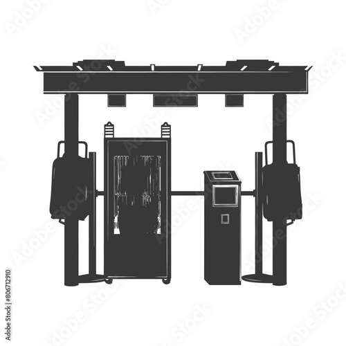 Silhouette Airport Security Checkpoint with X-ray Baggage Scanner and Metal Detector Gate black color only