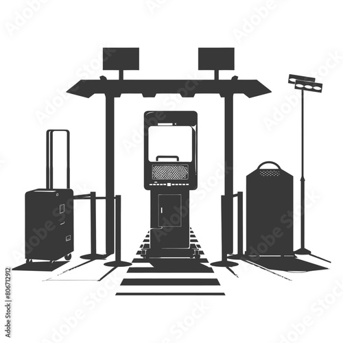 Silhouette Airport Security Checkpoint with X-ray Baggage Scanner and Metal Detector Gate black color only