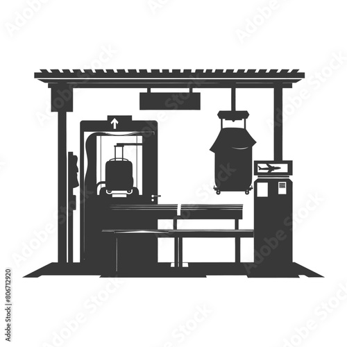Silhouette Airport Security Checkpoint with X-ray Baggage Scanner and Metal Detector Gate black color only