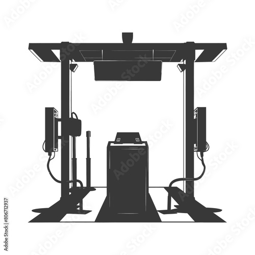 Silhouette Airport Security Checkpoint with X-ray Baggage Scanner and Metal Detector Gate black color only