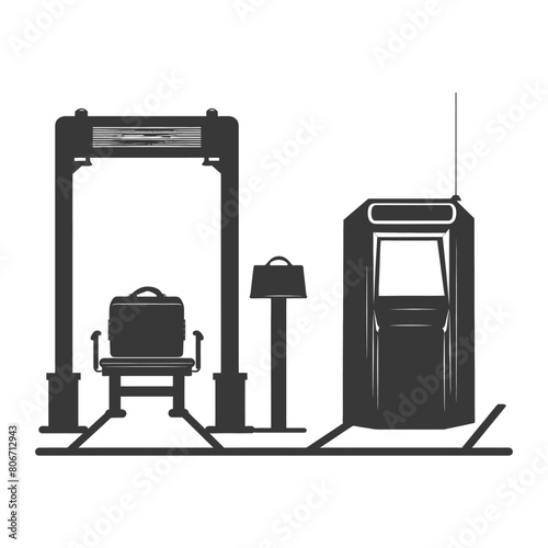Silhouette Airport Security Checkpoint with X-ray Baggage Scanner and Metal Detector Gate black color only