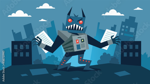 A terrifying monster with a head made of a newspaper and a body made of glitchy screens roamed the town terrorizing the citizens with fabricated news.