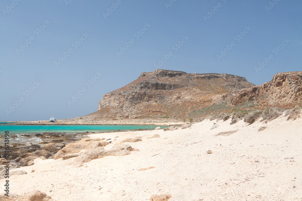 Greece, Crete, Balos lagoon sunlit in the afternoon Greece, Crete, Balos lagoon sunlit in the afternoon