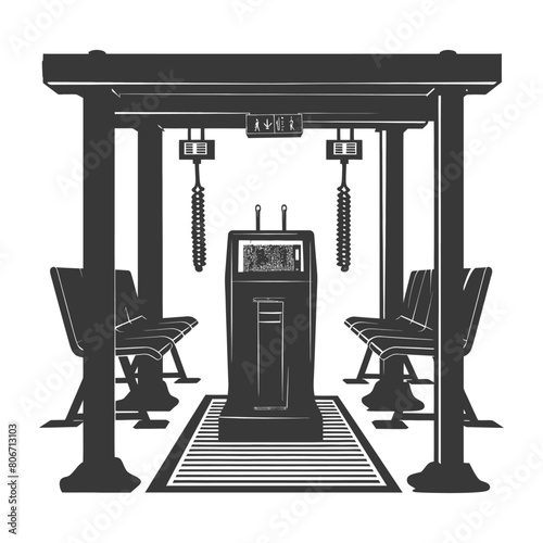 Silhouette Airport Security Checkpoint with X-ray Baggage Scanner and Metal Detector Gate black color only