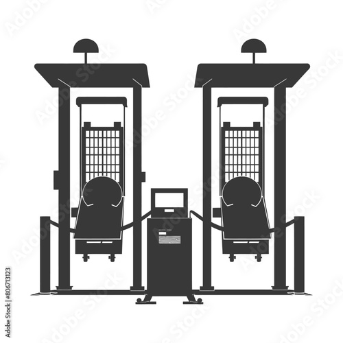 Silhouette Airport Security Checkpoint with X-ray Baggage Scanner and Metal Detector Gate black color only