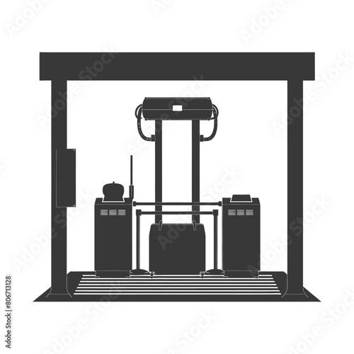 Silhouette Airport Security Checkpoint with X-ray Baggage Scanner and Metal Detector Gate black color only