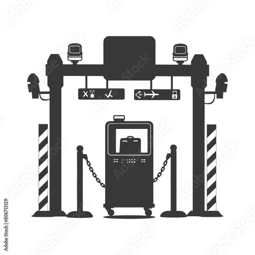 Silhouette Airport Security Checkpoint with X-ray Baggage Scanner and Metal Detector Gate black color only