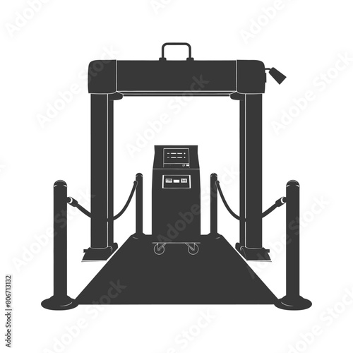 Silhouette Airport Security Checkpoint with X-ray Baggage Scanner and Metal Detector Gate black color only