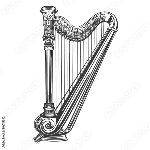 Silhouette ancient harp black color only