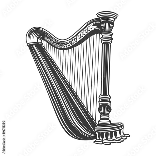 Silhouette ancient harp black color only