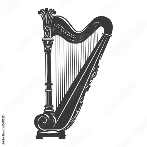 Silhouette ancient harp black color only