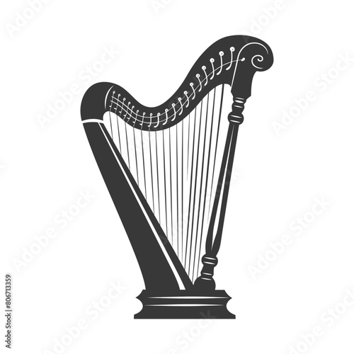 Silhouette ancient harp black color only