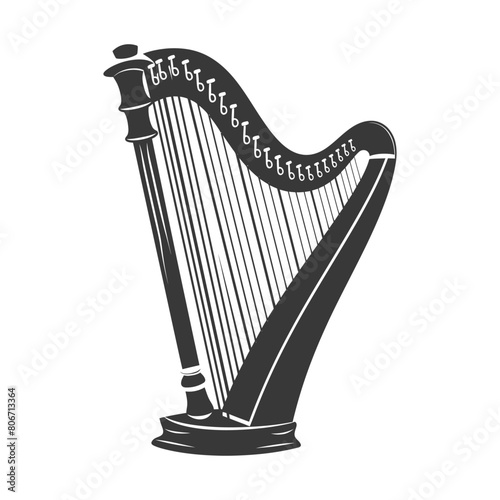 Silhouette ancient harp black color only