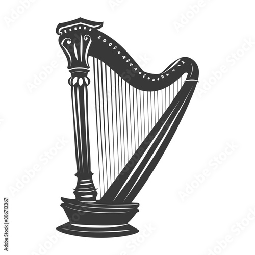 Silhouette ancient harp black color only