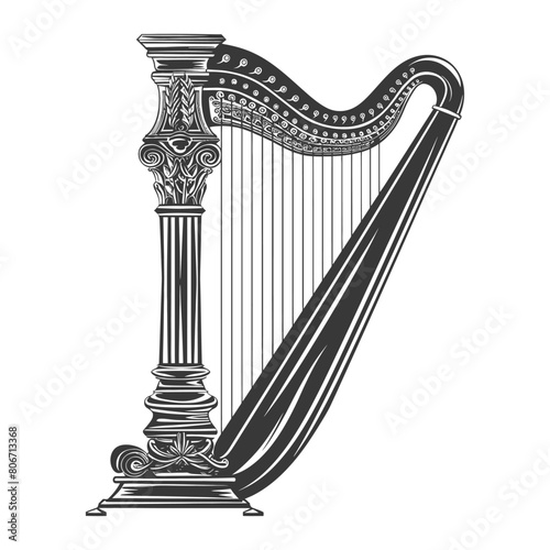 Silhouette ancient harp black color only