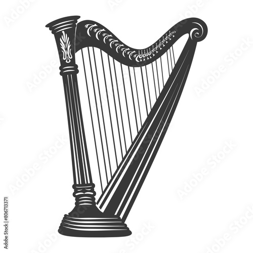 Silhouette ancient harp black color only