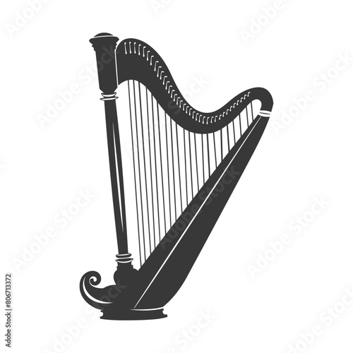 Silhouette ancient harp black color only