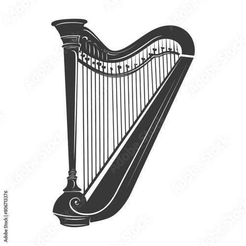 Silhouette ancient harp black color only