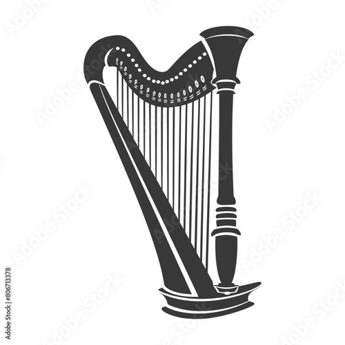 Silhouette ancient harp black color only