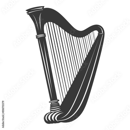 Silhouette ancient harp black color only