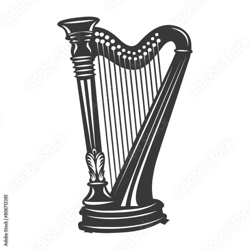 Silhouette ancient harp black color only