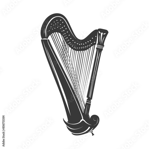 Silhouette ancient harp black color only