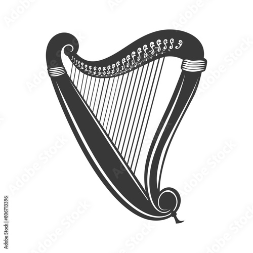 Silhouette ancient harp black color only