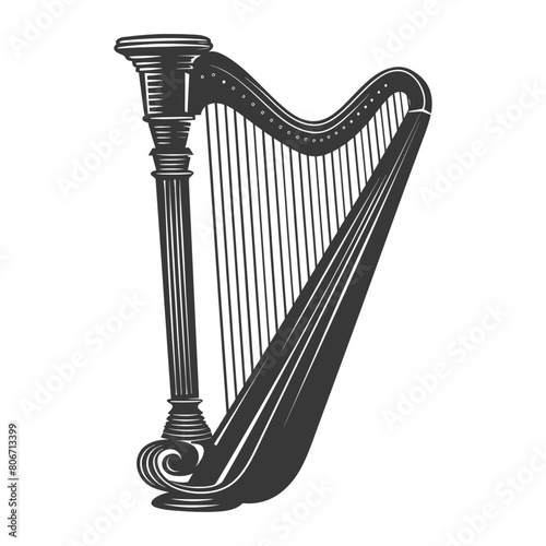 Silhouette ancient harp black color only