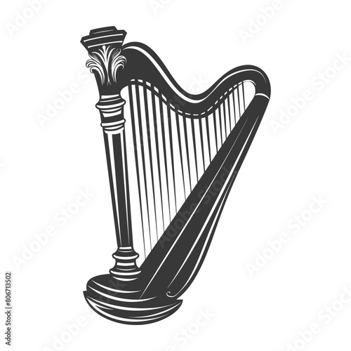 Silhouette ancient harp black color only