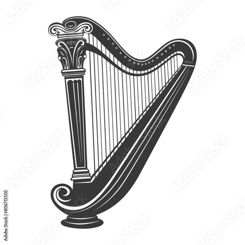 Silhouette ancient harp black color only