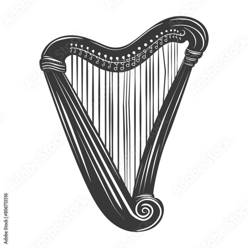 Silhouette ancient harp black color only