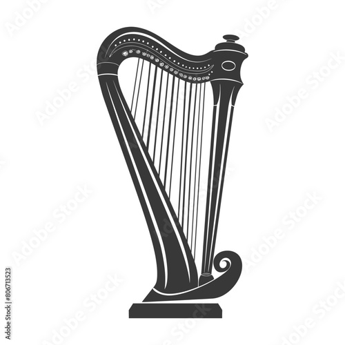 Silhouette ancient harp black color only
