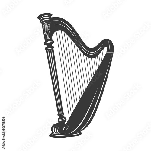 Silhouette ancient harp black color only