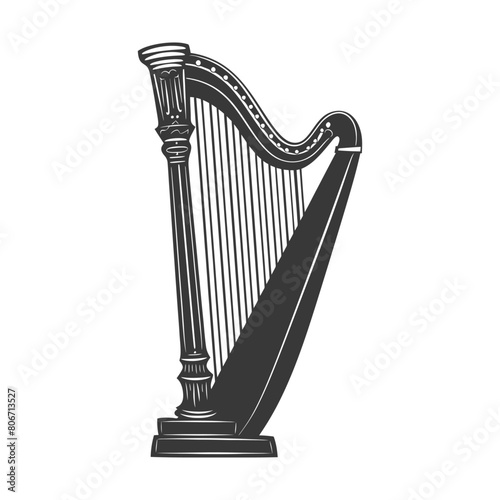 Silhouette ancient harp black color only
