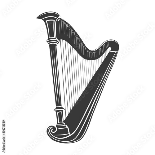 Silhouette ancient harp black color only