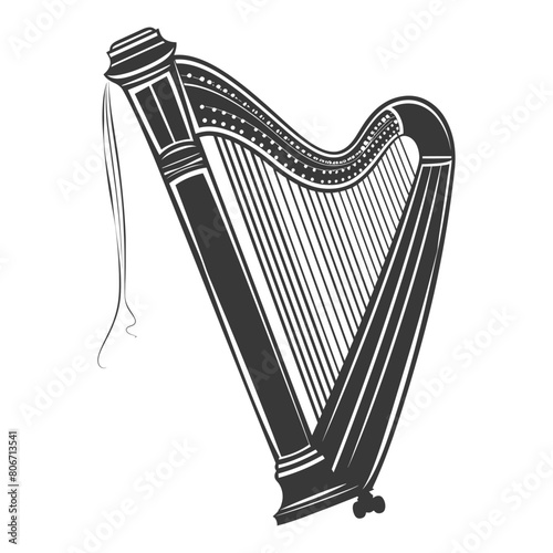 Silhouette ancient harp black color only
