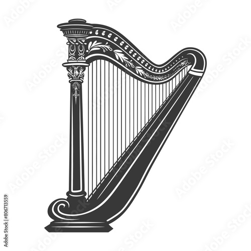 Silhouette ancient harp black color only