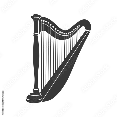 Silhouette ancient harp black color only