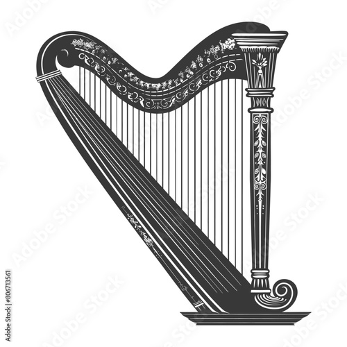 Silhouette ancient harp black color only