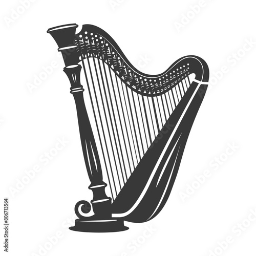Silhouette ancient harp black color only