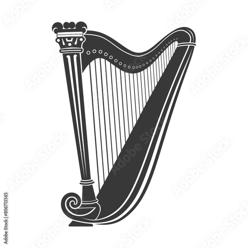 Silhouette ancient harp black color only