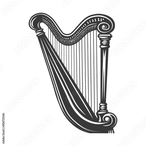 Silhouette ancient harp black color only