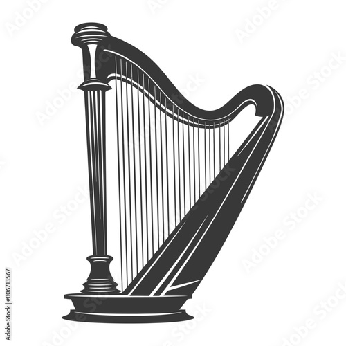 Silhouette ancient harp black color only