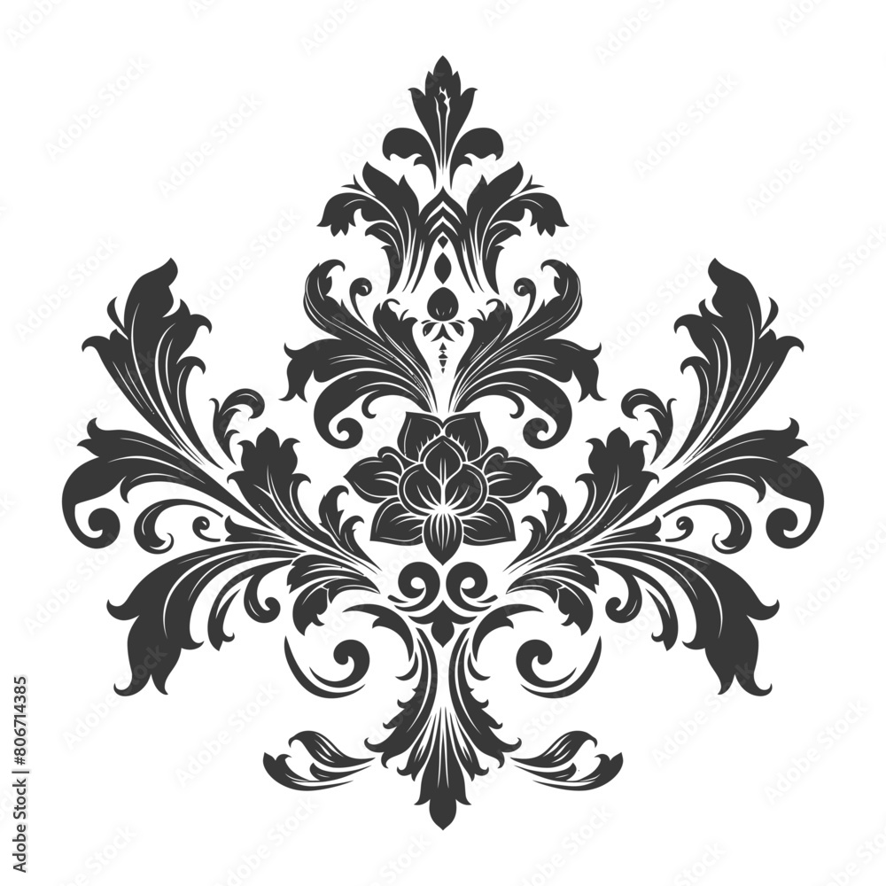 Silhouette Baroque ornament with filigree floral element black color only