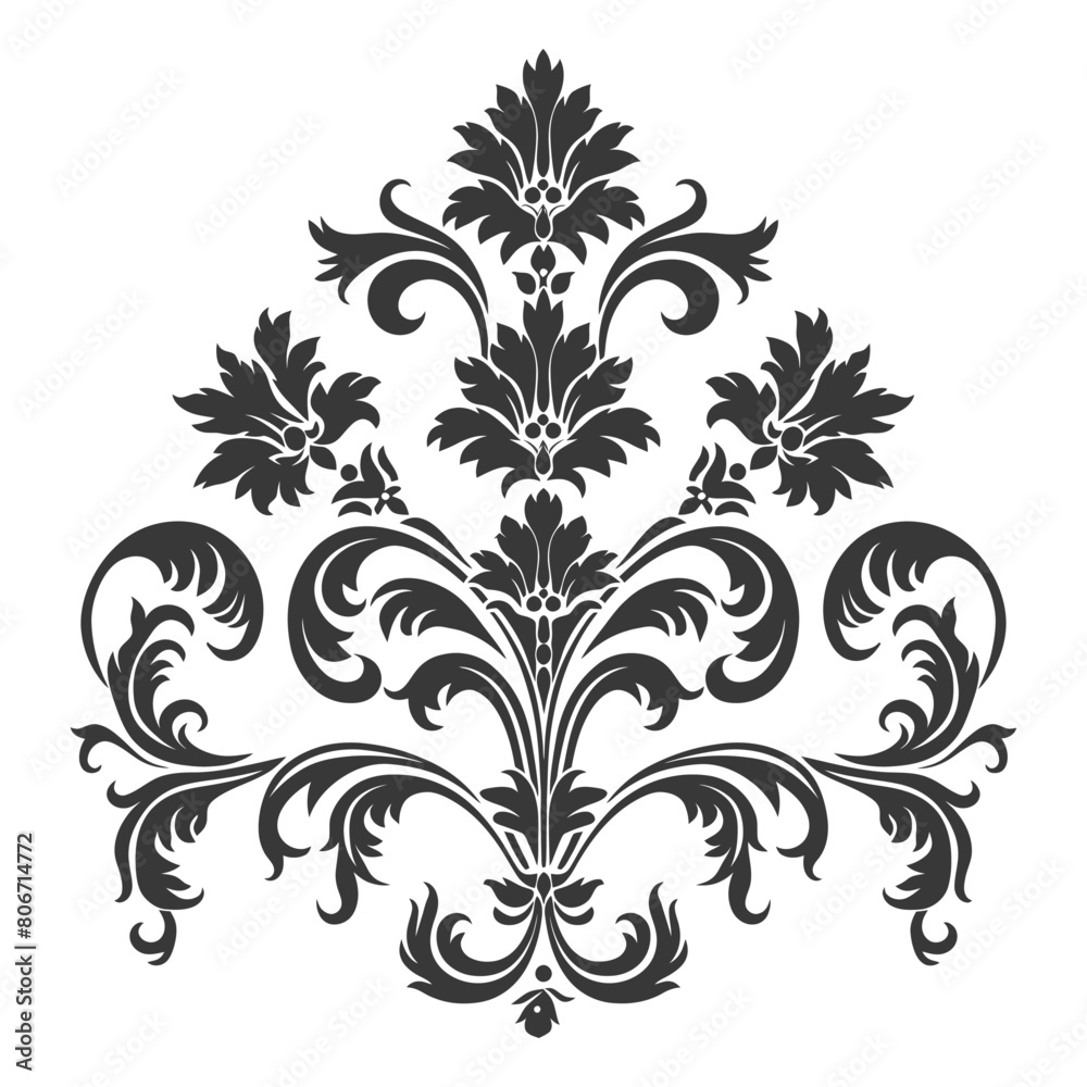 Silhouette Baroque ornament with filigree floral element black color only Silhouette Baroque ornament with filigree floral element black color only