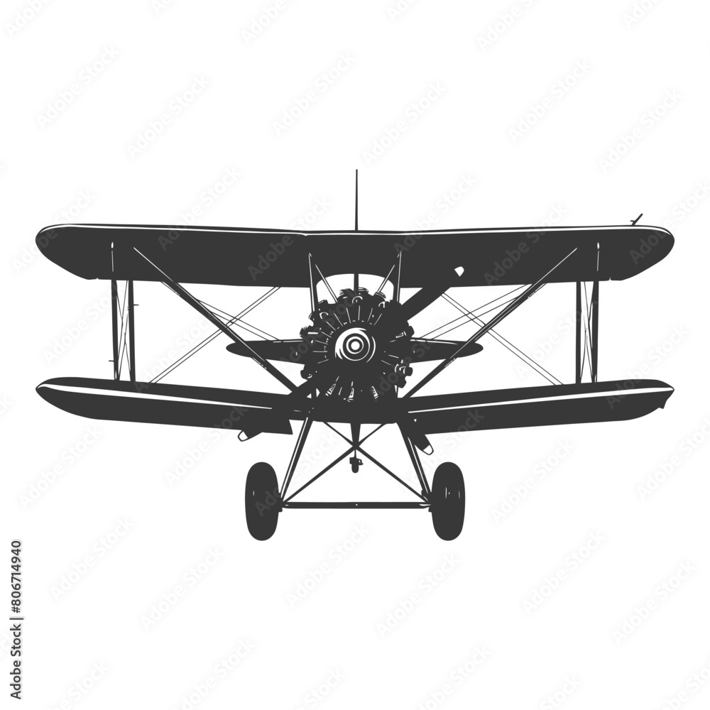 Silhouette Biplane Aircraft black color only